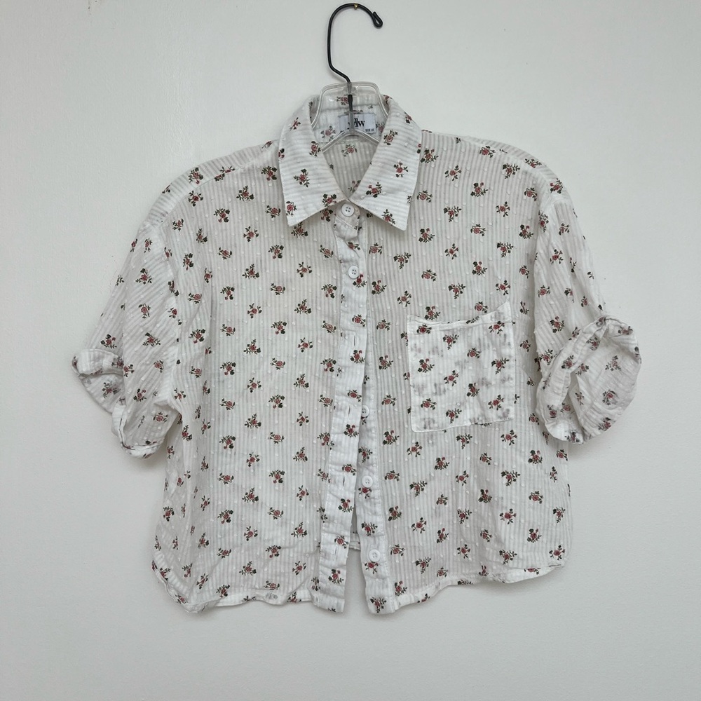 Floral White Button-Up Shirt